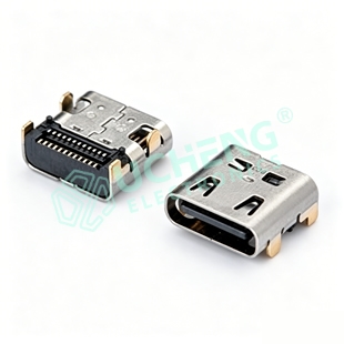 TYPE-C 24PIN板上双贴SMT母座 带弹 长L=8.17MM 脚长0.6MM