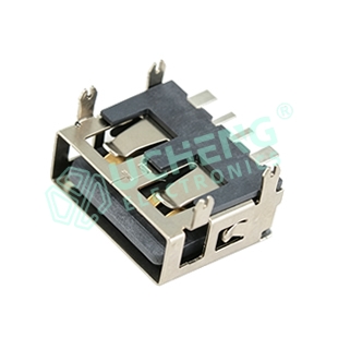 USB 2.0AF 90度6.3四脚直边贴板 大电流