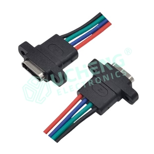 Type-C 4P Wire Soldering Waterproof Female Socket with Ears