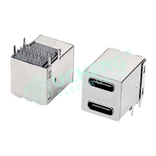 Dual-Layer Type-C 16P 90° 4-Feet DIP Female Socket L=17.70mm