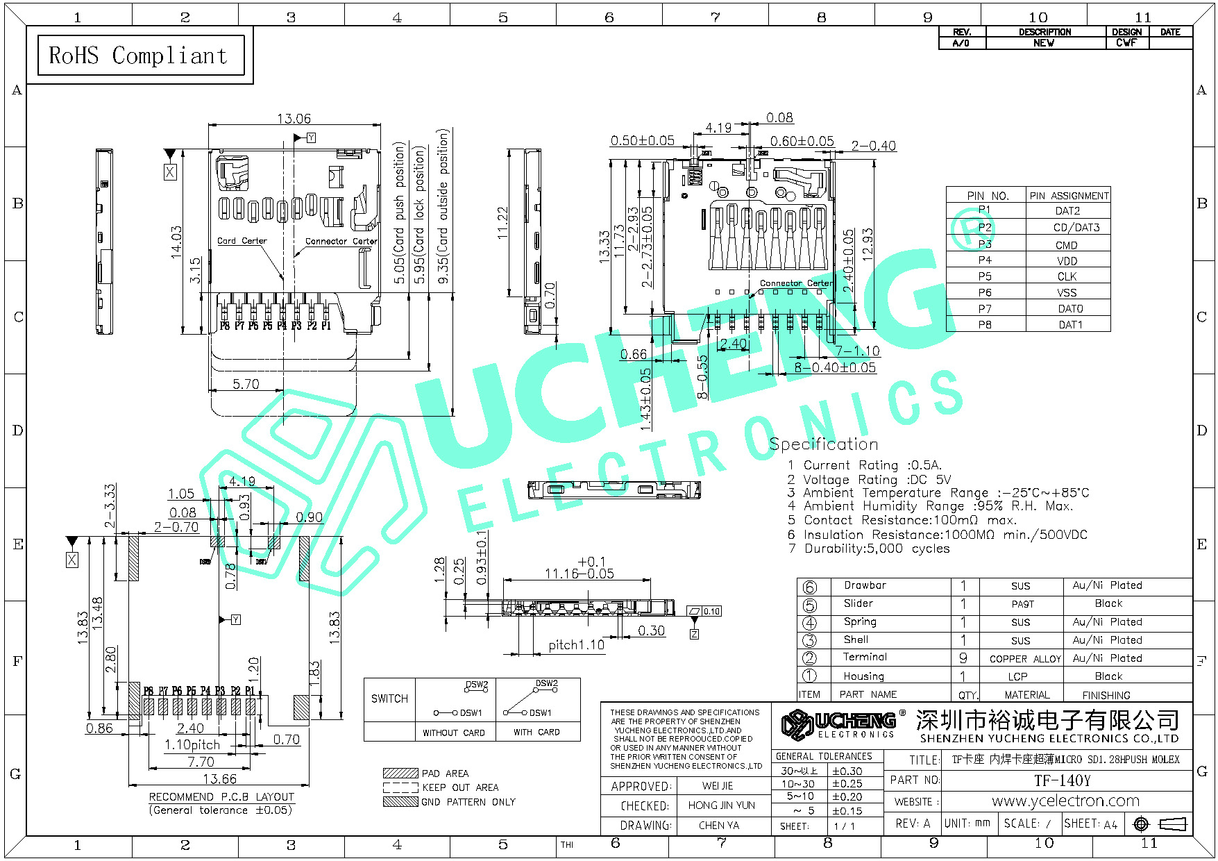 TF-140Y-TF卡座 内焊卡座超薄MICRO SD1