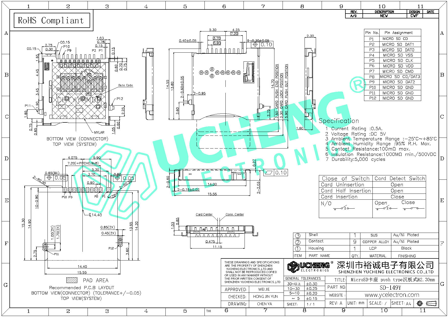SD-149Y-MicroSD卡座 push type沉板式H2