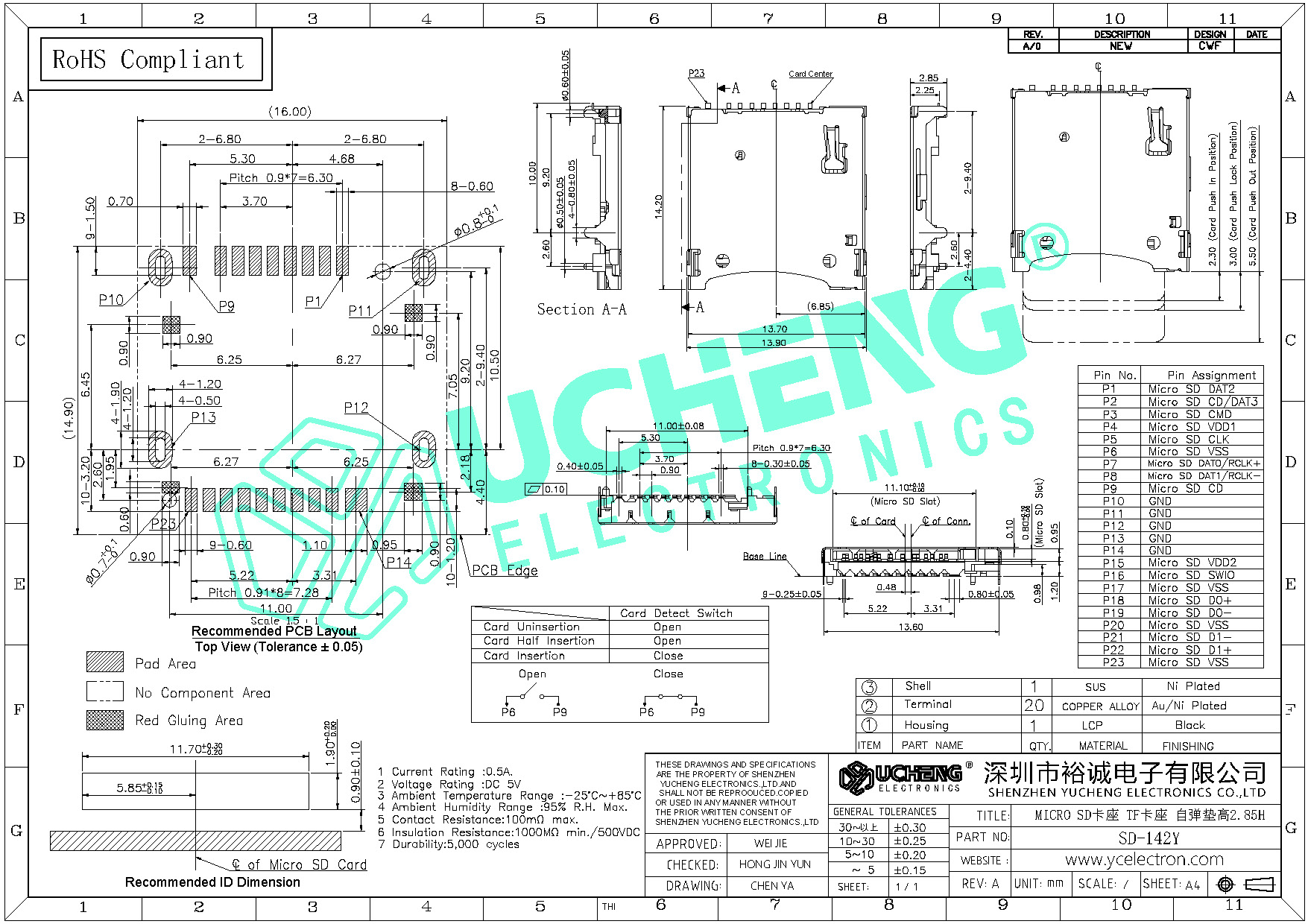 SD-142Y-MICRO SD卡座 TF卡座 自弹垫高2