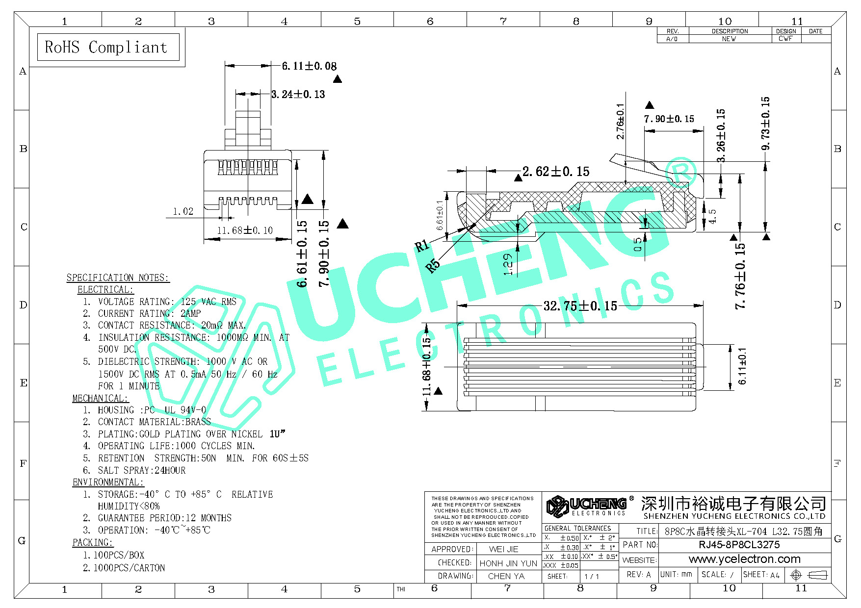 RJ45 8P8C水晶转接头XL-704 L32