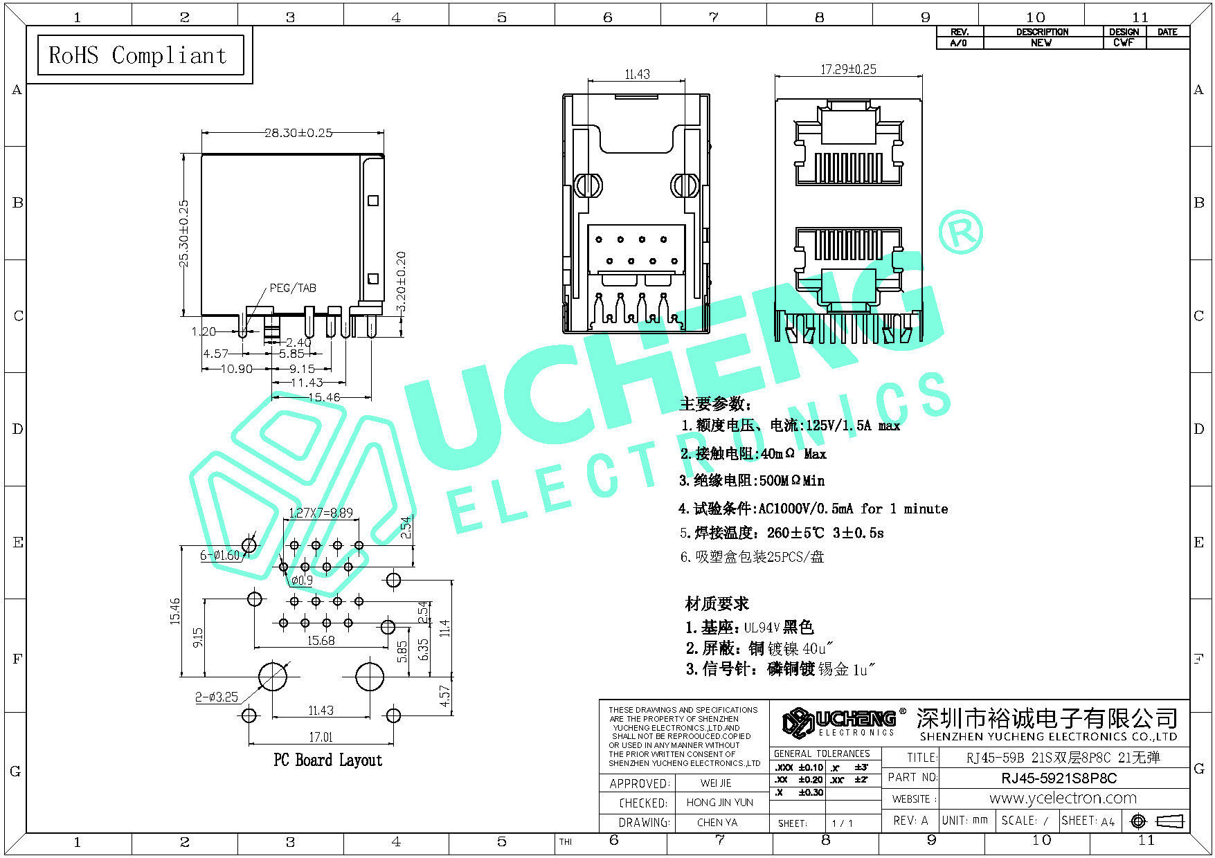 RJ45-59B 21S双层8P8C 21无弹-
